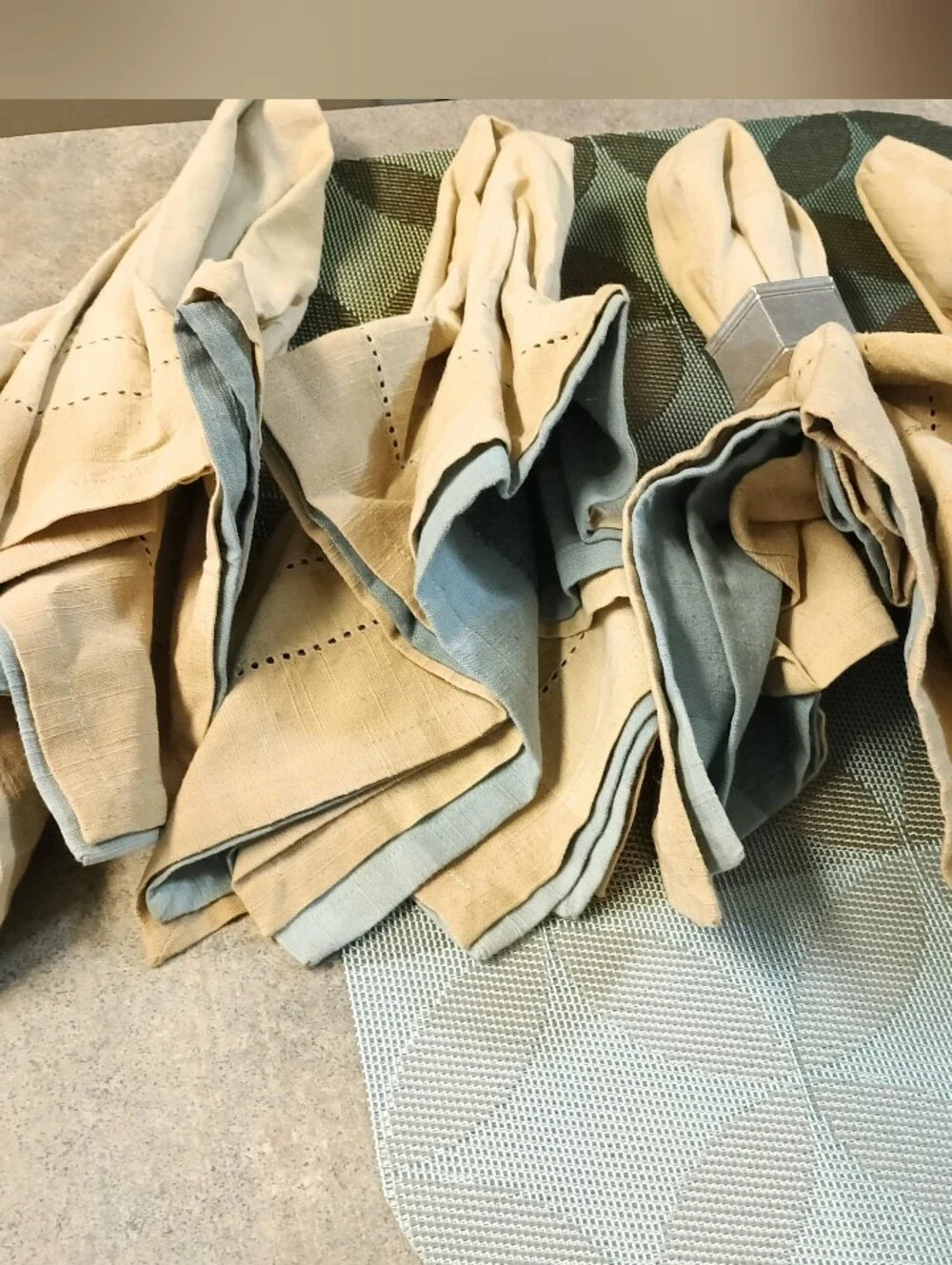 NWT Pier 1 Imports 6 Teal Blue, Aqua & Taupe Placemats & 8 Teal & Taupe Napkins